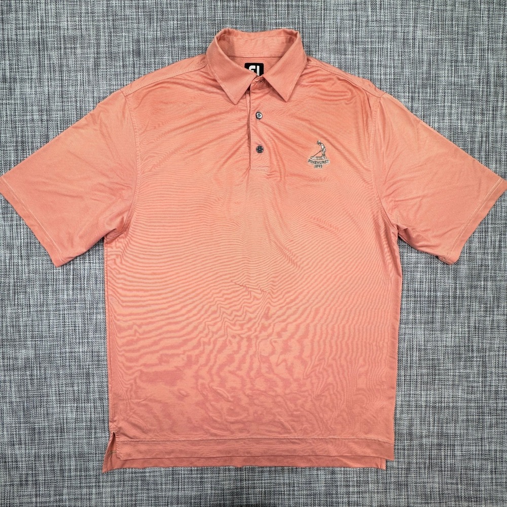 FootJoy Pinehurst 1895 Putter Boy Mens Large Orange Striped Stretch Golf Polo